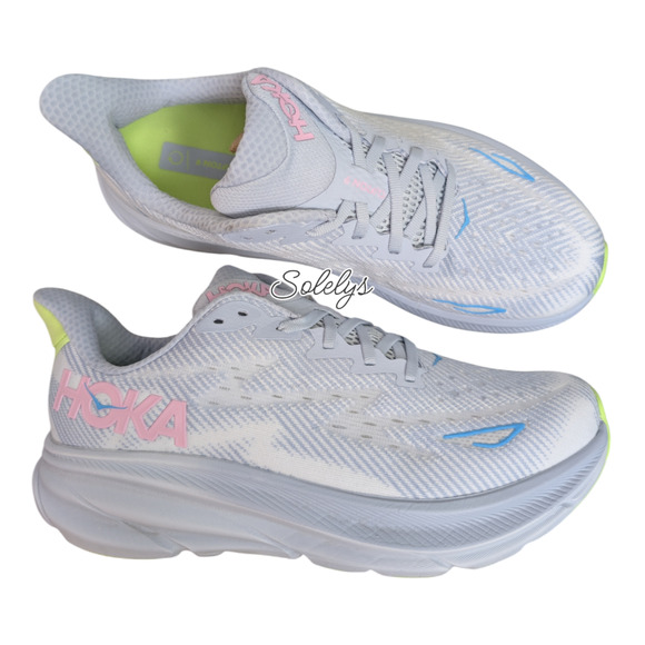 Hoka Shoes - HOKA ONE ONE Clifton 9 Gull Sea Ice Blue Running Walking Sneaker Womens 9.5 WIDE